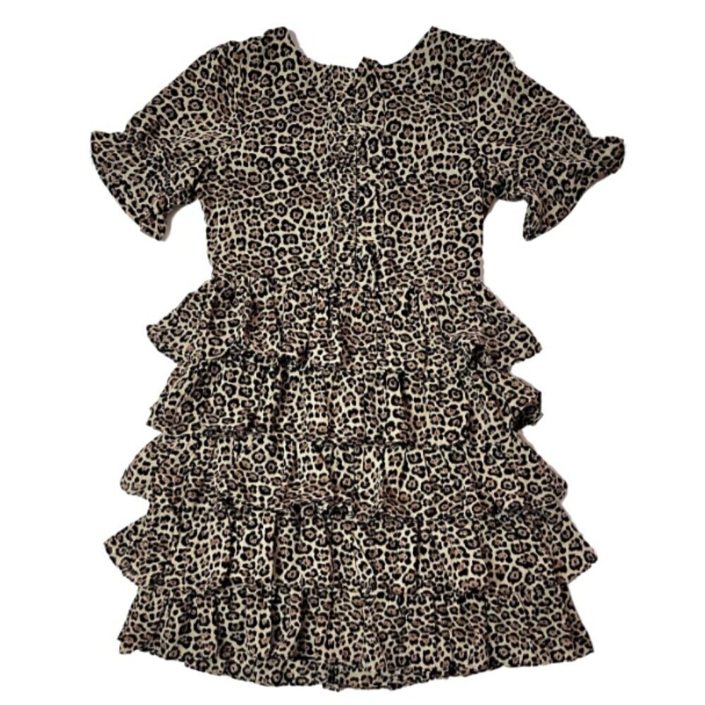 NWT Bardot Junion Ruffled Layered Short Sleeve Lined Leopard Print Youth Dress - Picture 1 of 14